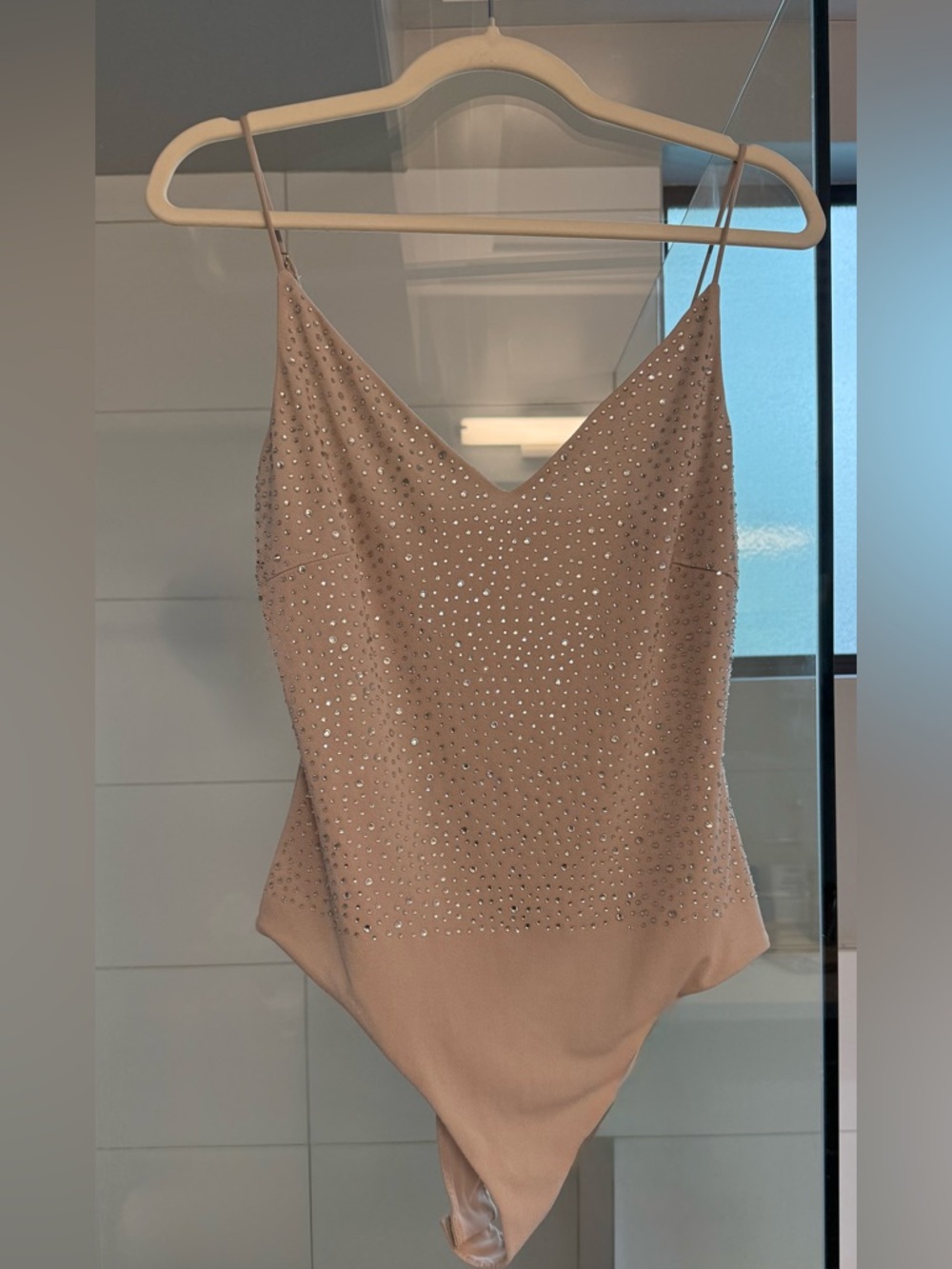 ASTR NWT Light Pink Embellished Spaghetti Strap Bodysuit